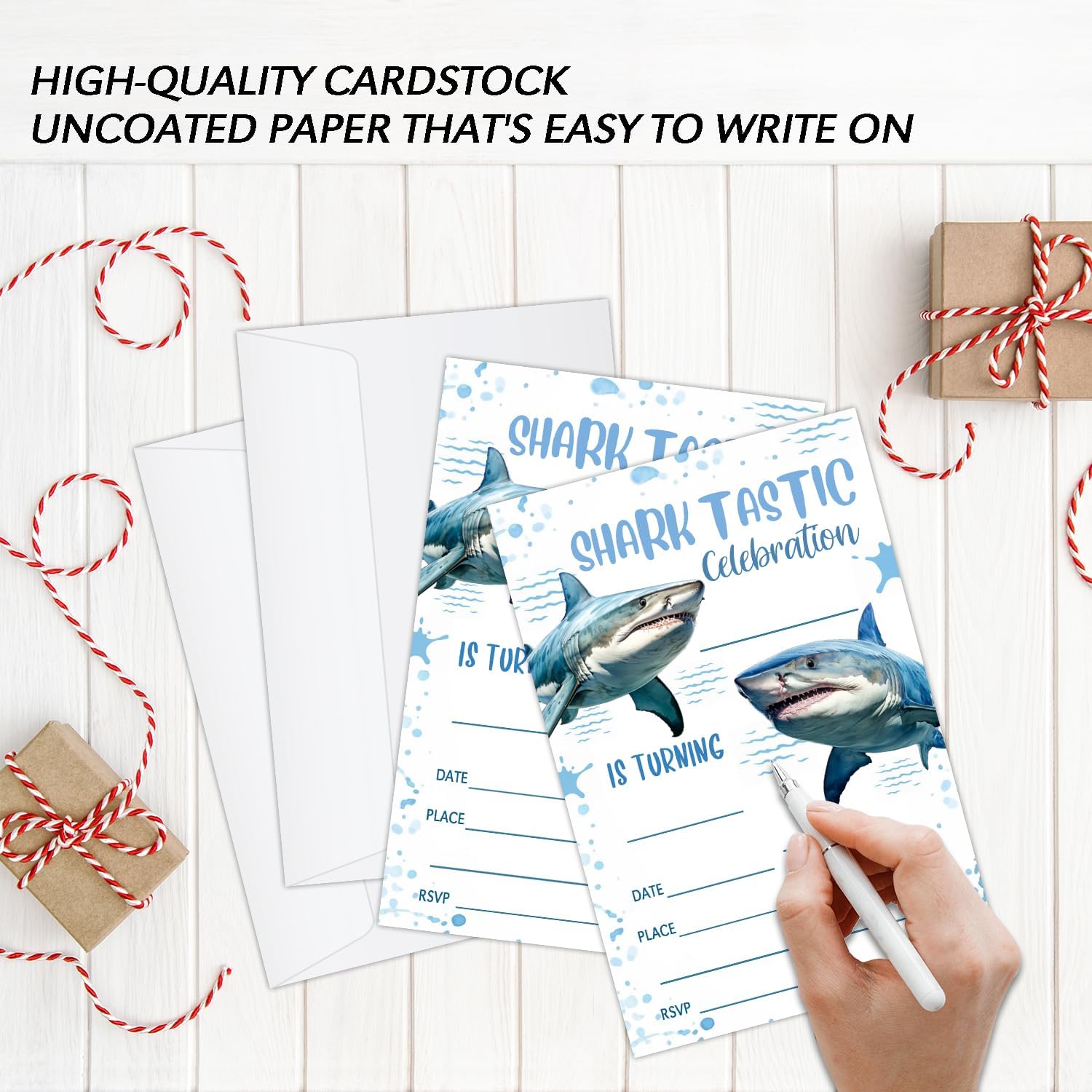 20 Shark Birthday Invitations with Envelopes
