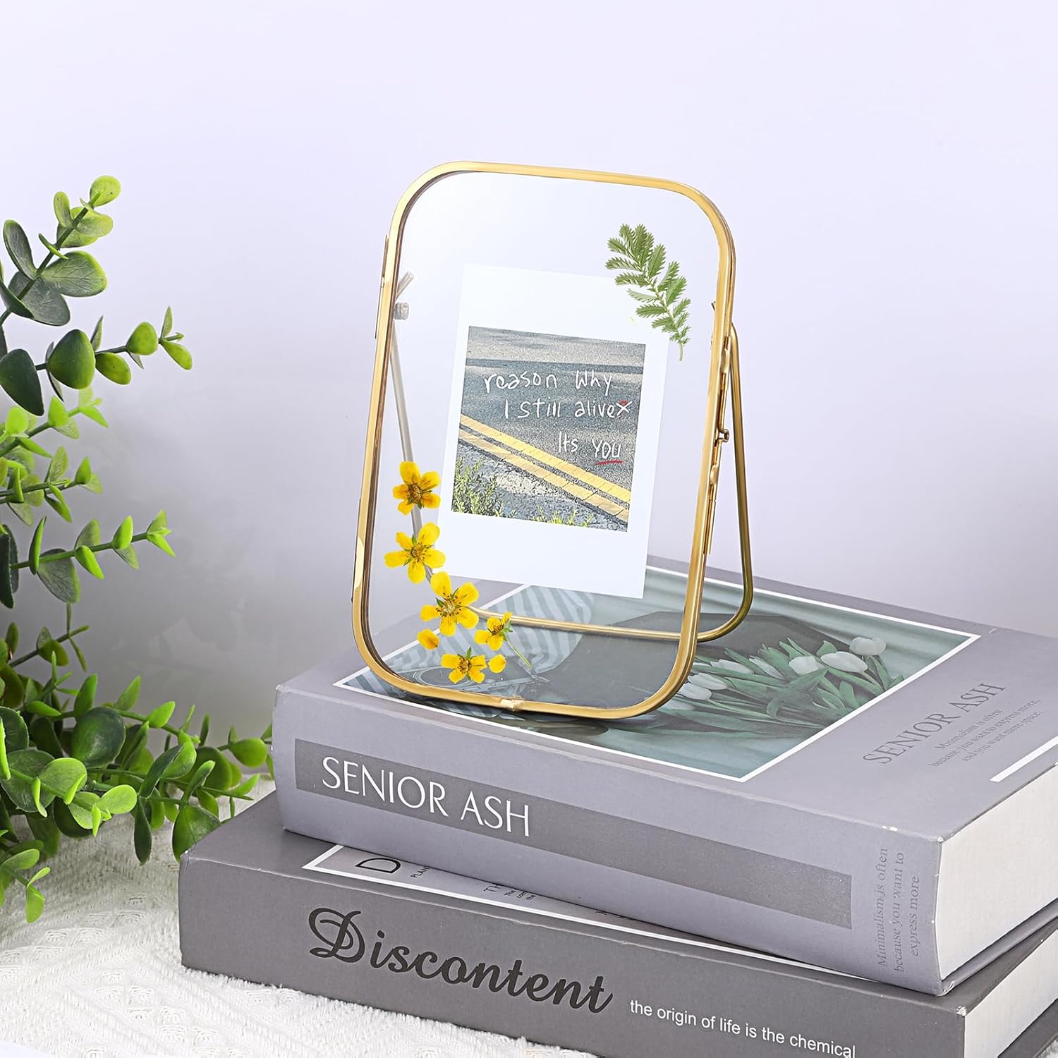 4x6 Inch Double Glass Pressed Flower Frame with Gold Frame