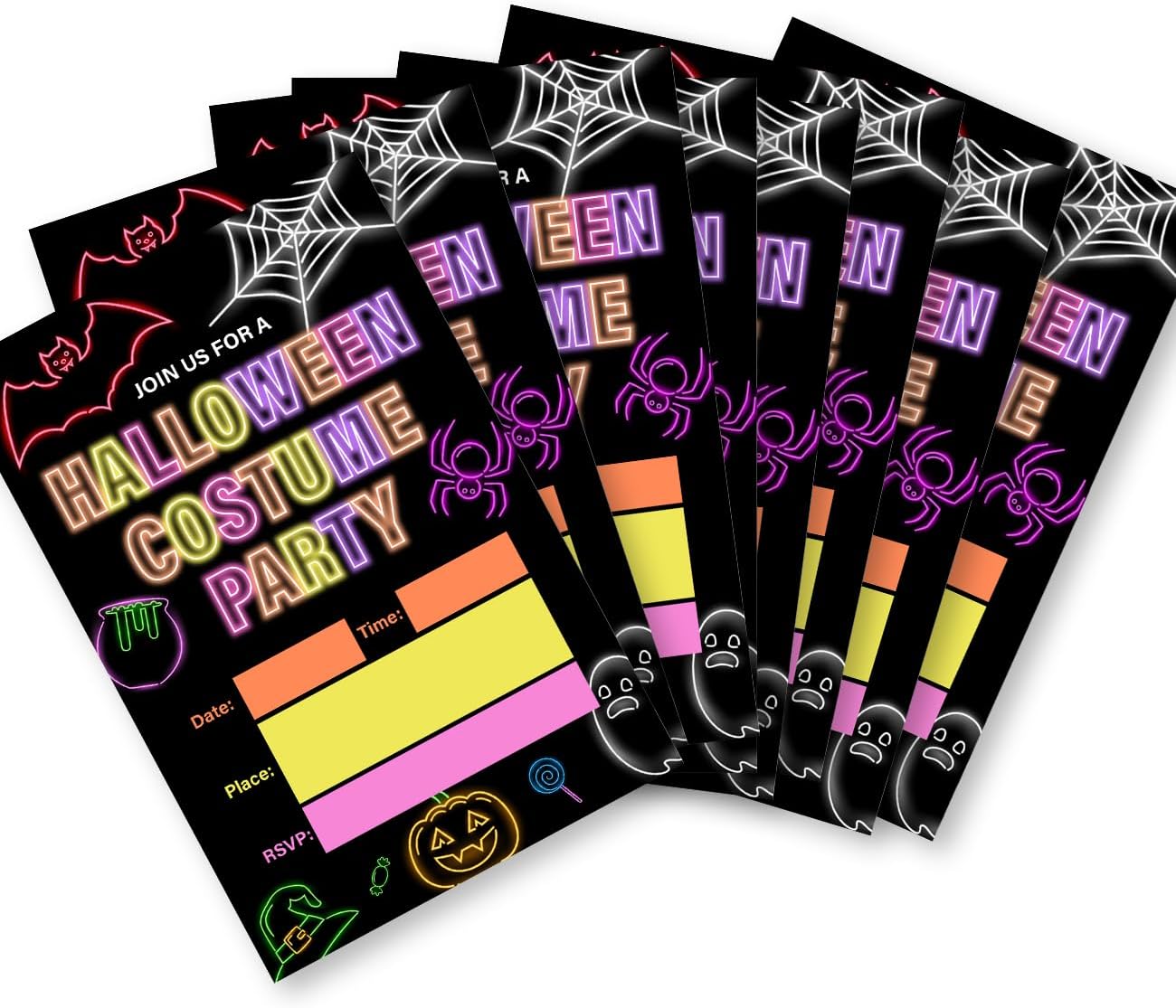 Spooky Neon Halloween Party Invites with Envelopes Set of 20