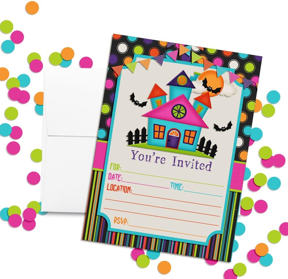 Colorful Haunted House Halloween Invitations 20 Piece Set