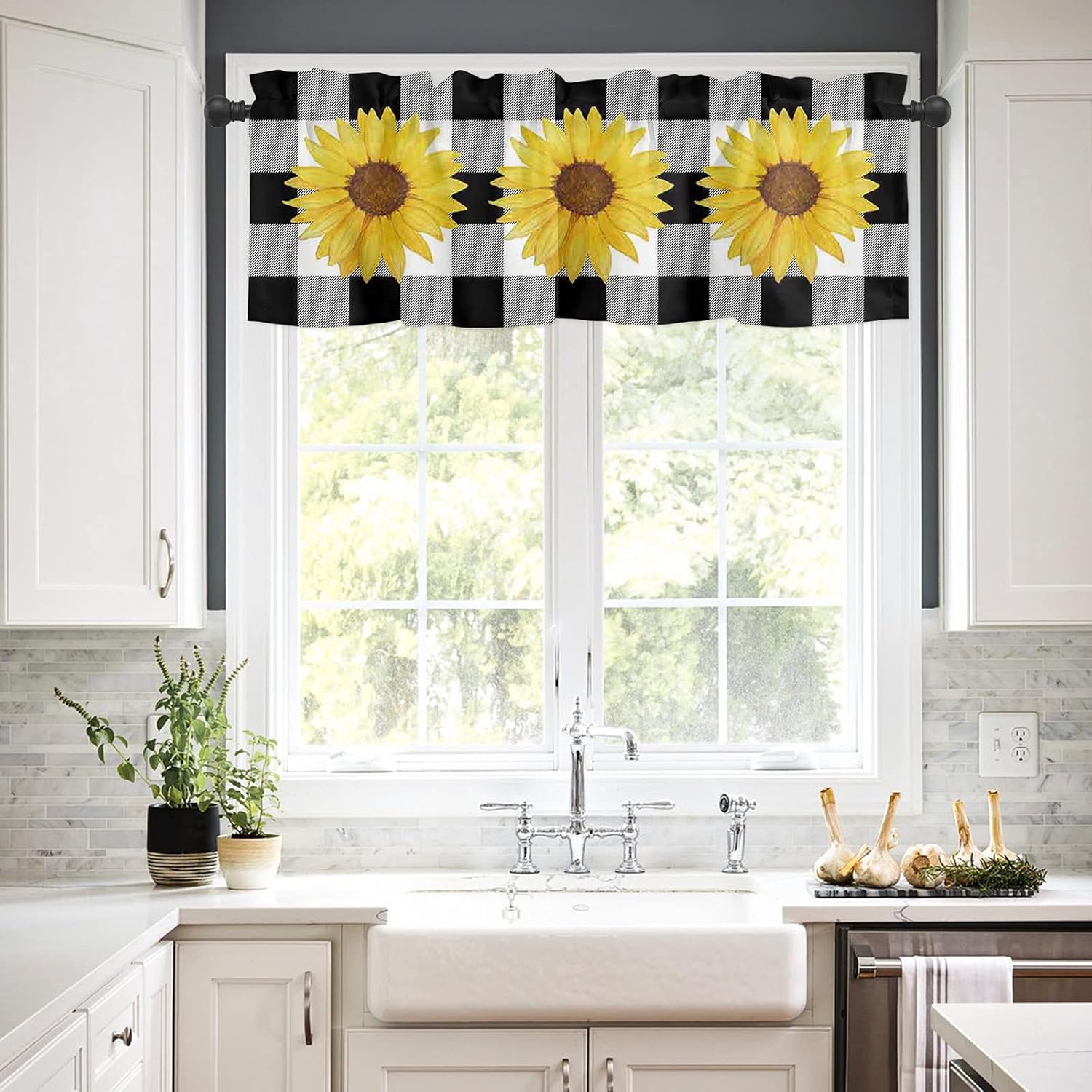 Watercolor Sunflower Kitchen Window Valance Curtains 54x18in