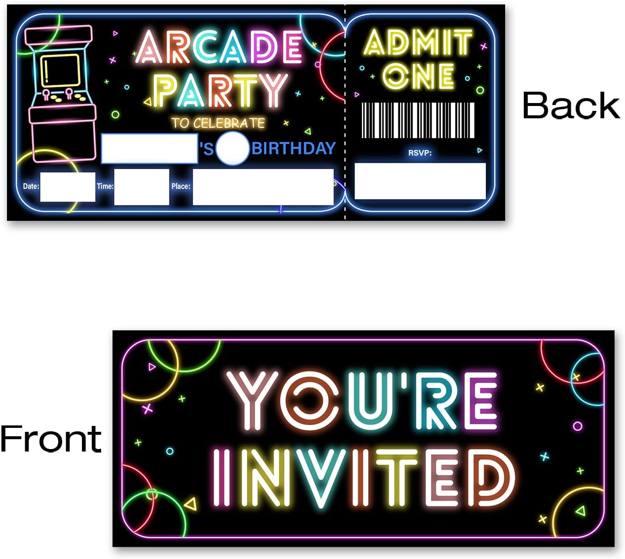Brayqu Neon Arcade Game Party Tickets Invitations