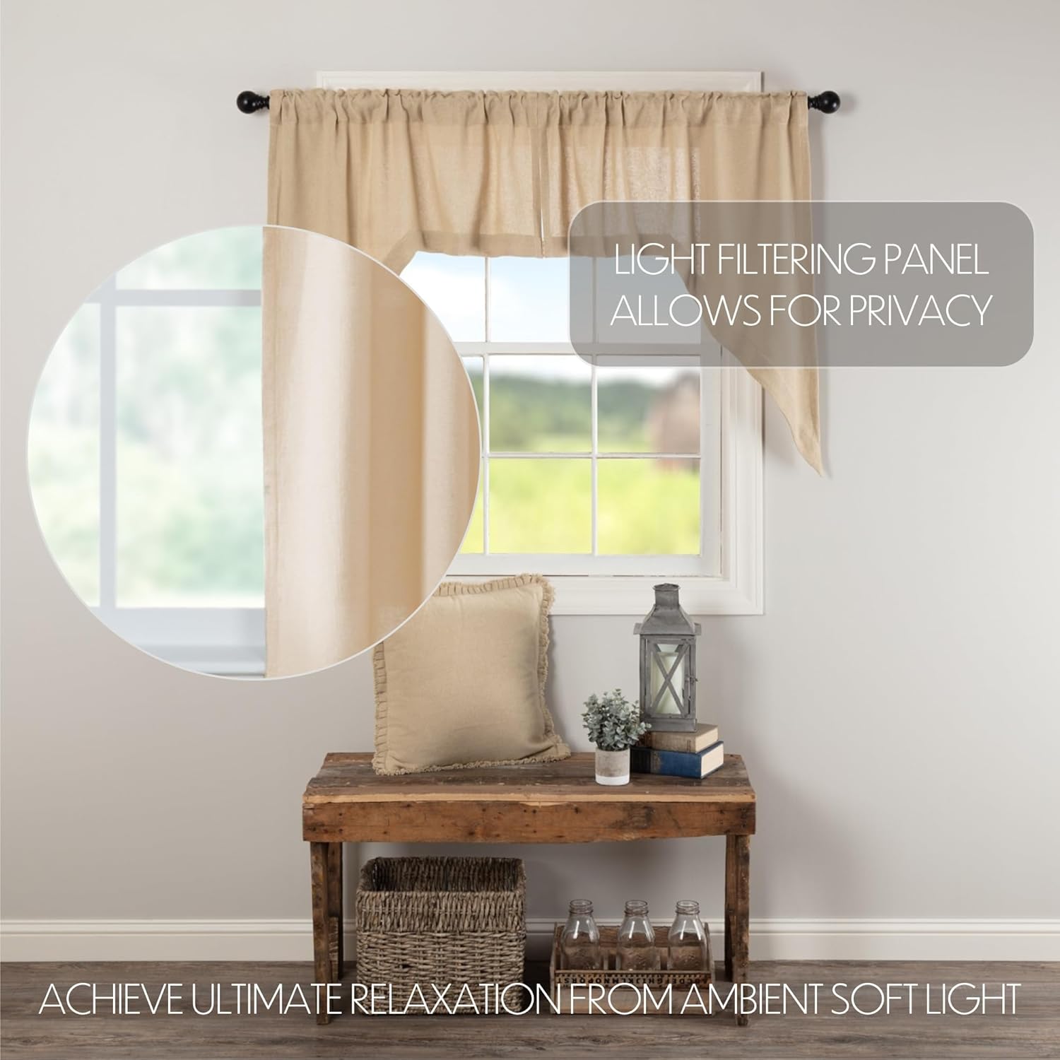 VHC Brands Farmhouse Swag Curtains Pair Tan Rod Pocket Distressed
