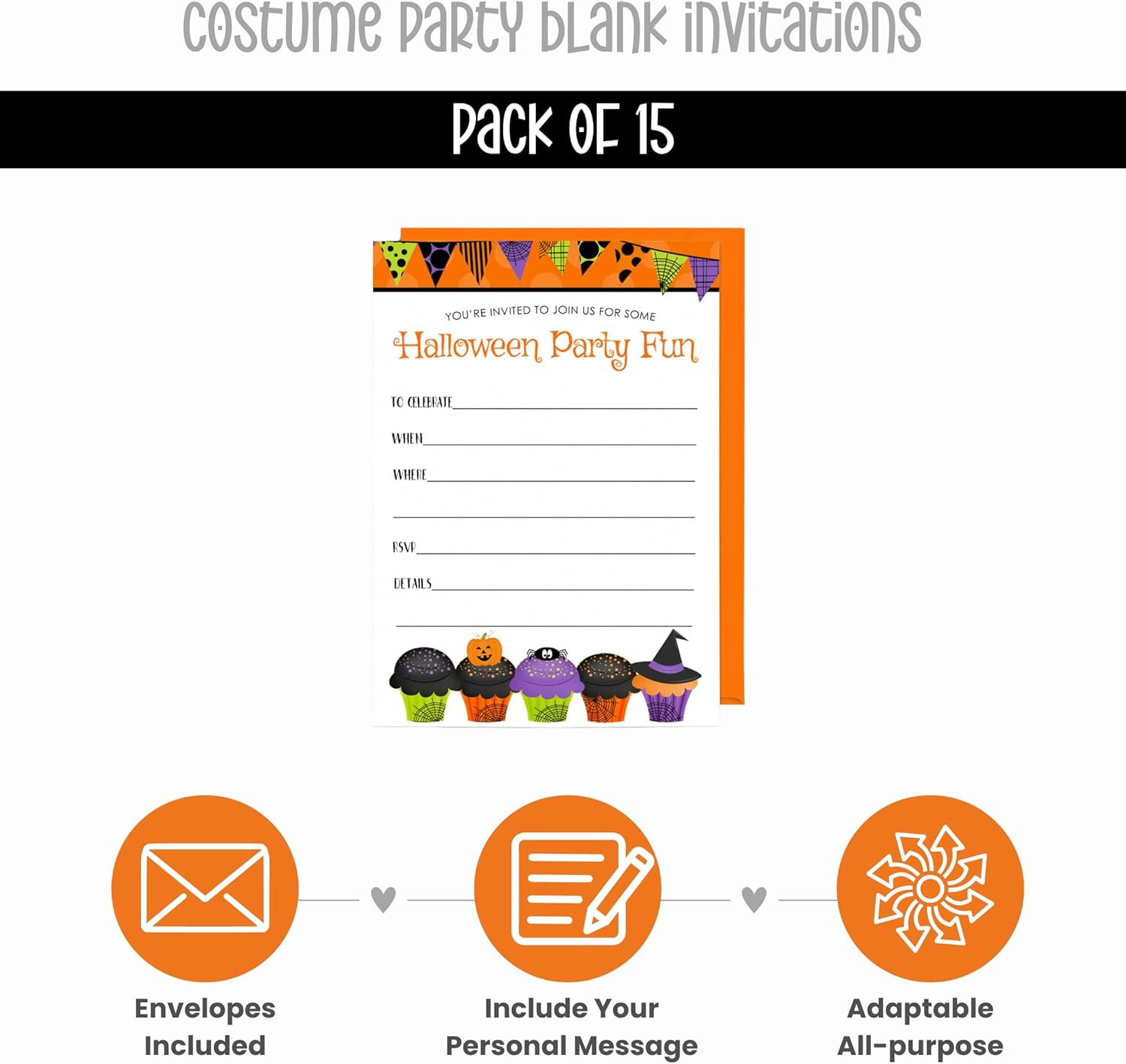 Halloween Birthday Invitations with Envelopes Set of 15