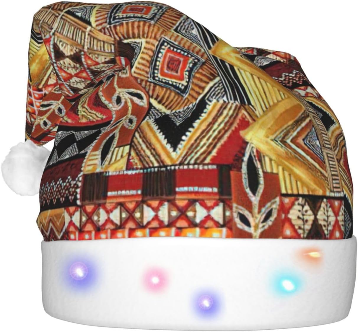 African Textile Patchwork Christmas Hat with LED Light