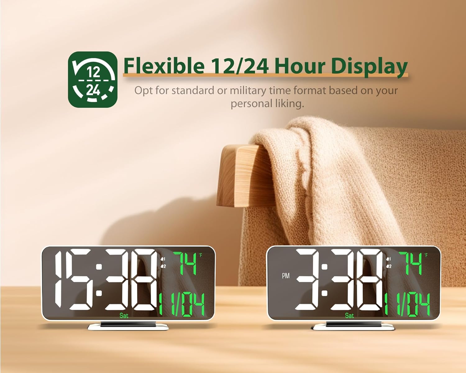67 Inch Digital Alarm Clock with Temperature Display