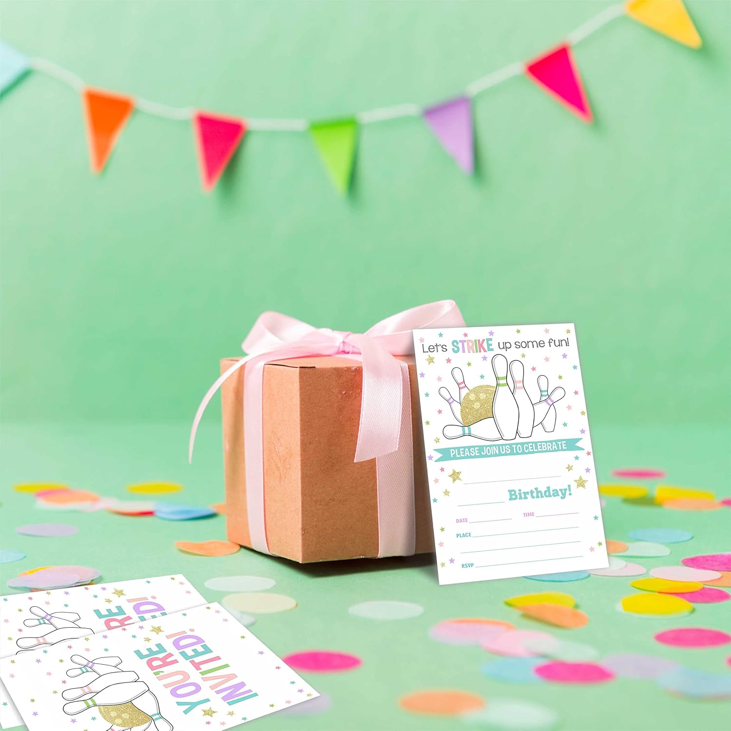 Bowling Party Invitation Cards Set 20 With Envelopes