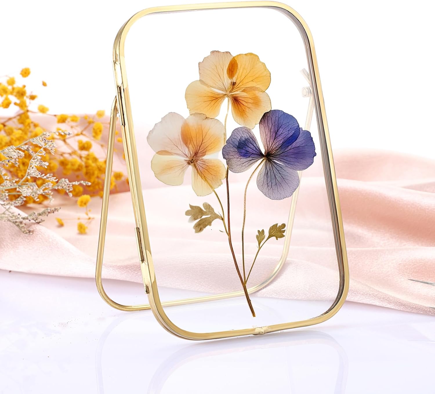 4x6 Inch Double Glass Pressed Flower Frame with Gold Frame