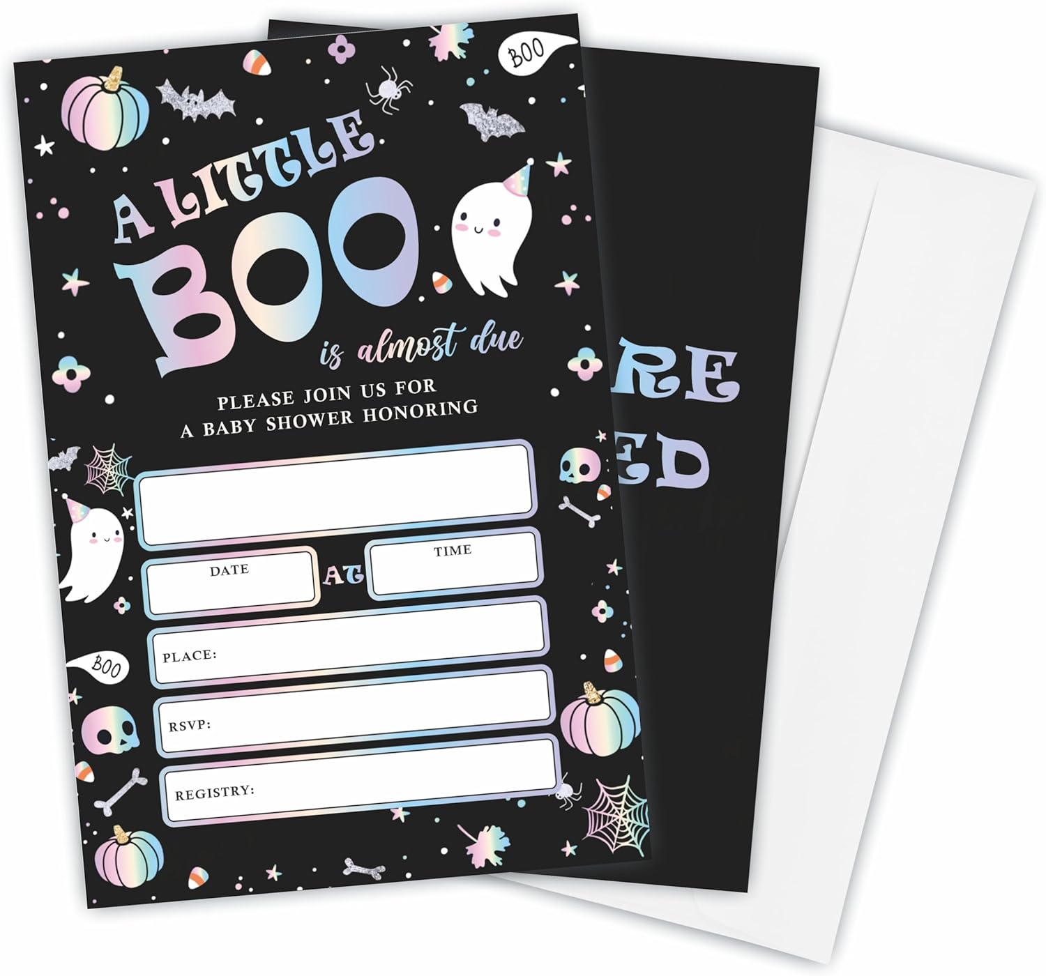 A Little Boo Is Almost Due Halloween Baby Shower Invites Set C09