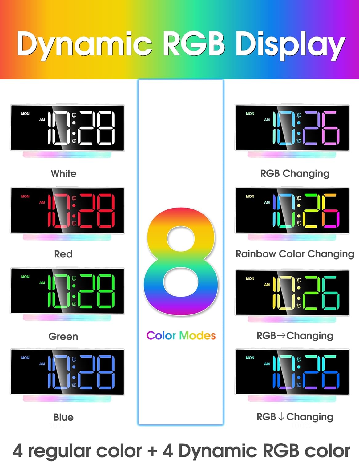 Cadmos Extra Loud Alarm Clock with Bed Shaker and RGB Display