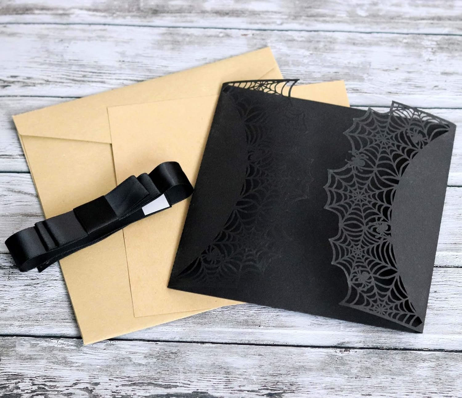 10Pcs Halloween Spiderweb Invitation Cards Black