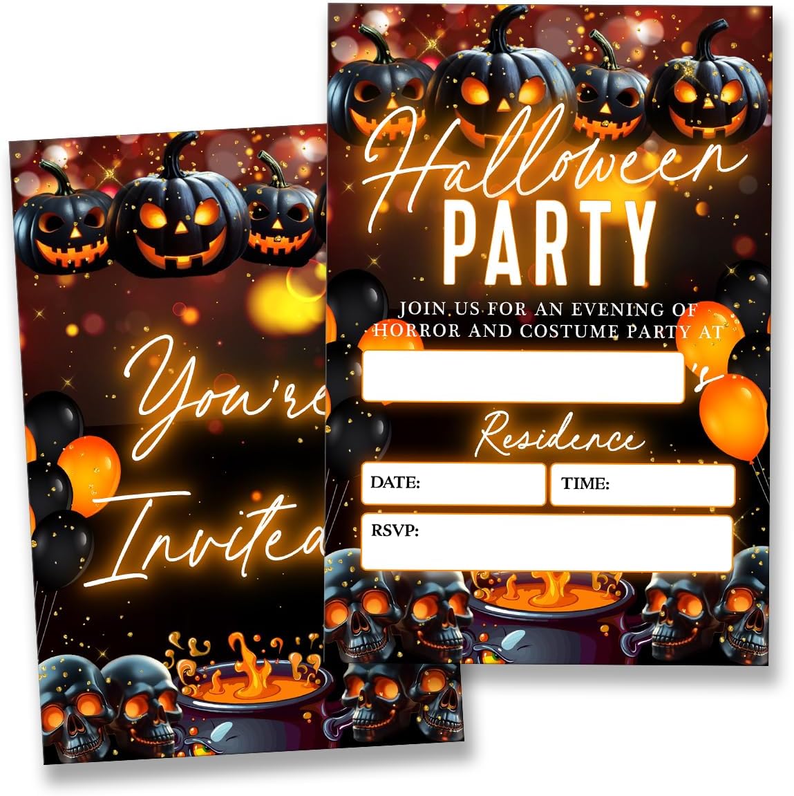 Halloween Animated Skull Pumpkin Party Invitations 20 Cards with Envelopes