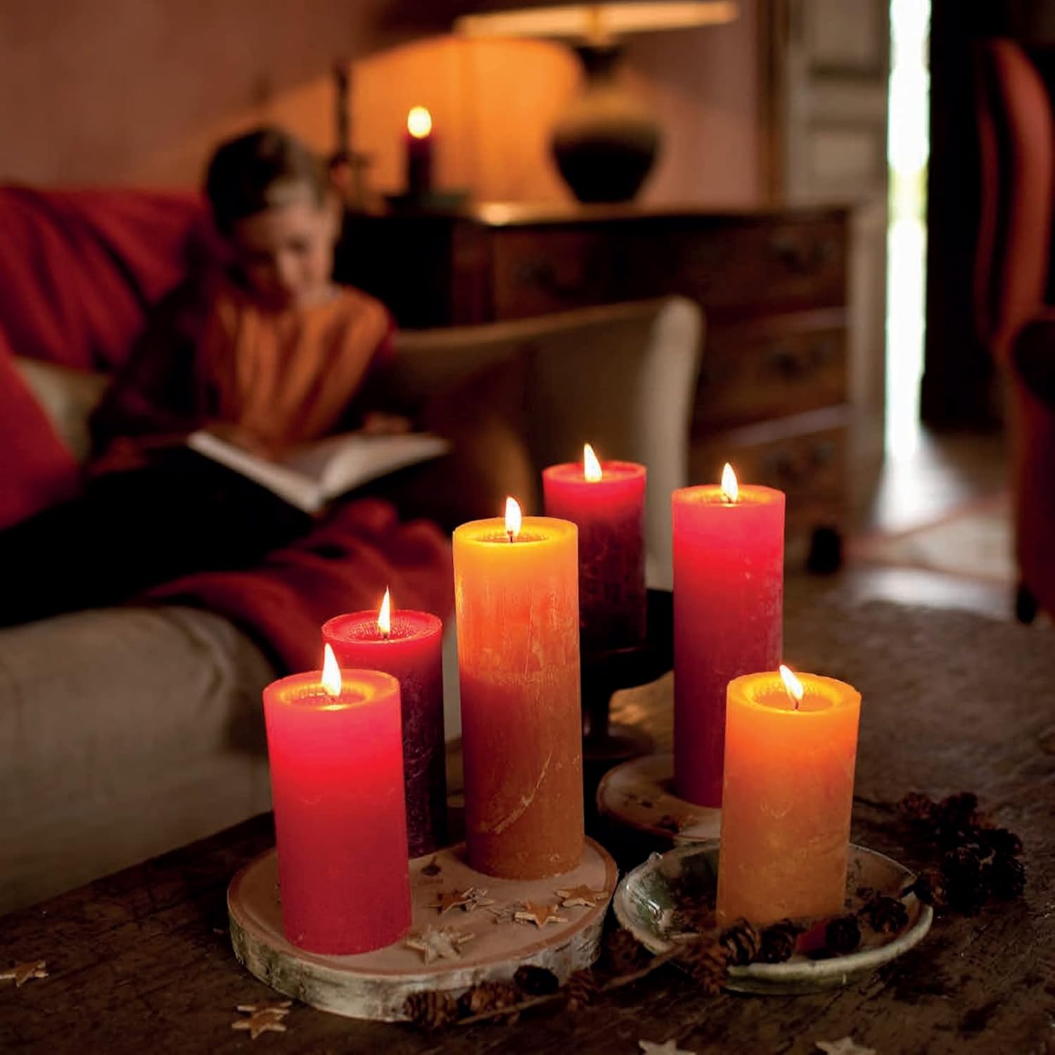 SPAAS Rustic Red Pillar Candles Set of 4