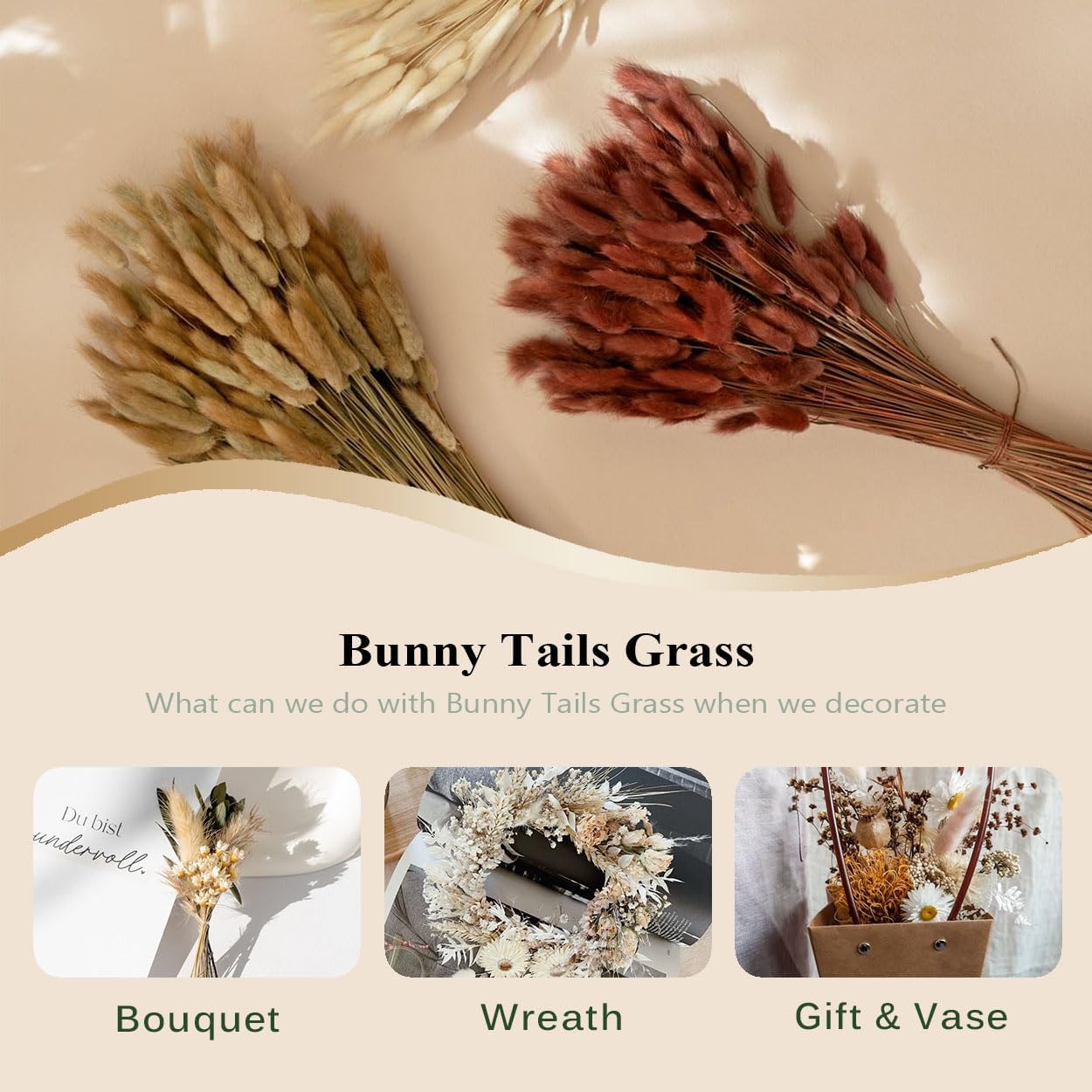 COSOKUU Bunny Tails Dried Flowers 100pcs Light Blue