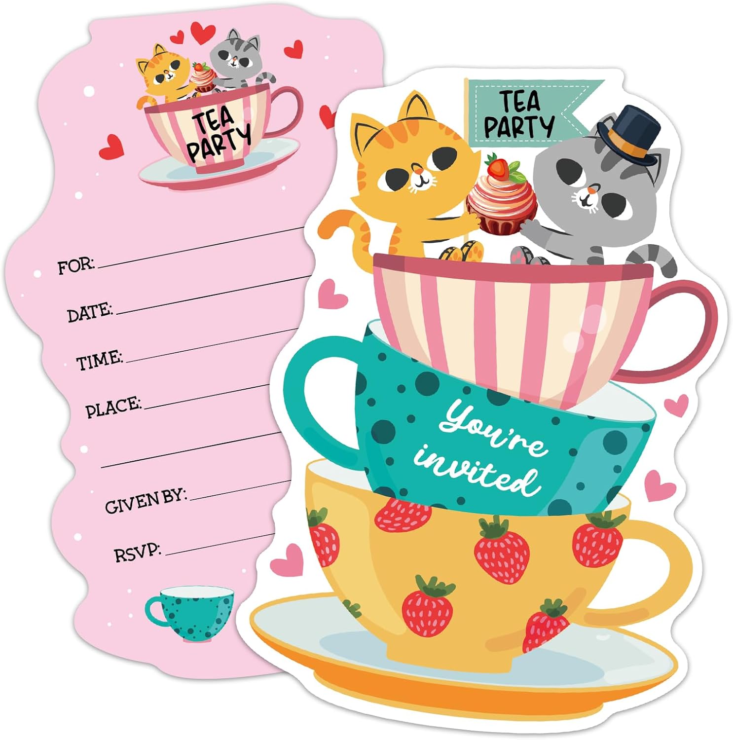ERHACHAIJIA 15 Pc Cat Shaped Tea Party Invites