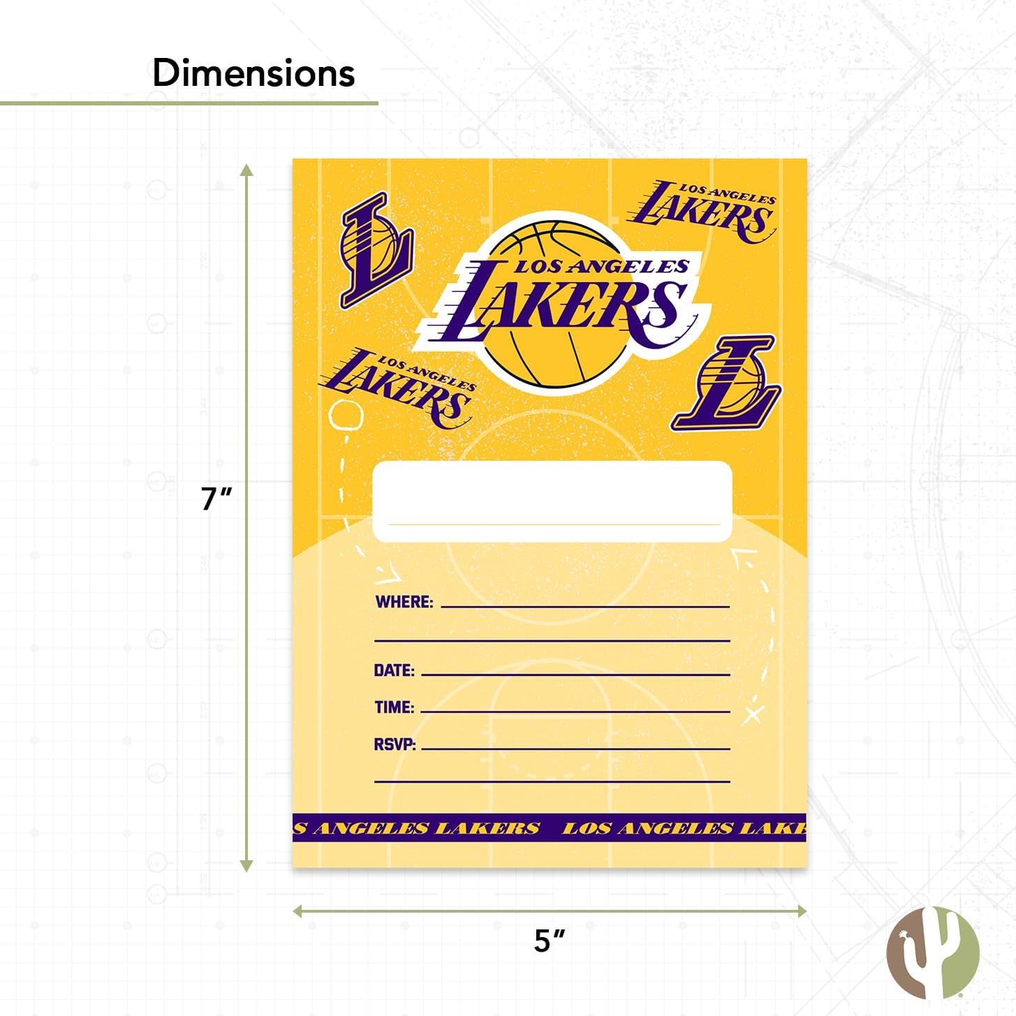 Desert Cactus LA Lakers Invitations 10 Count With Envelopes