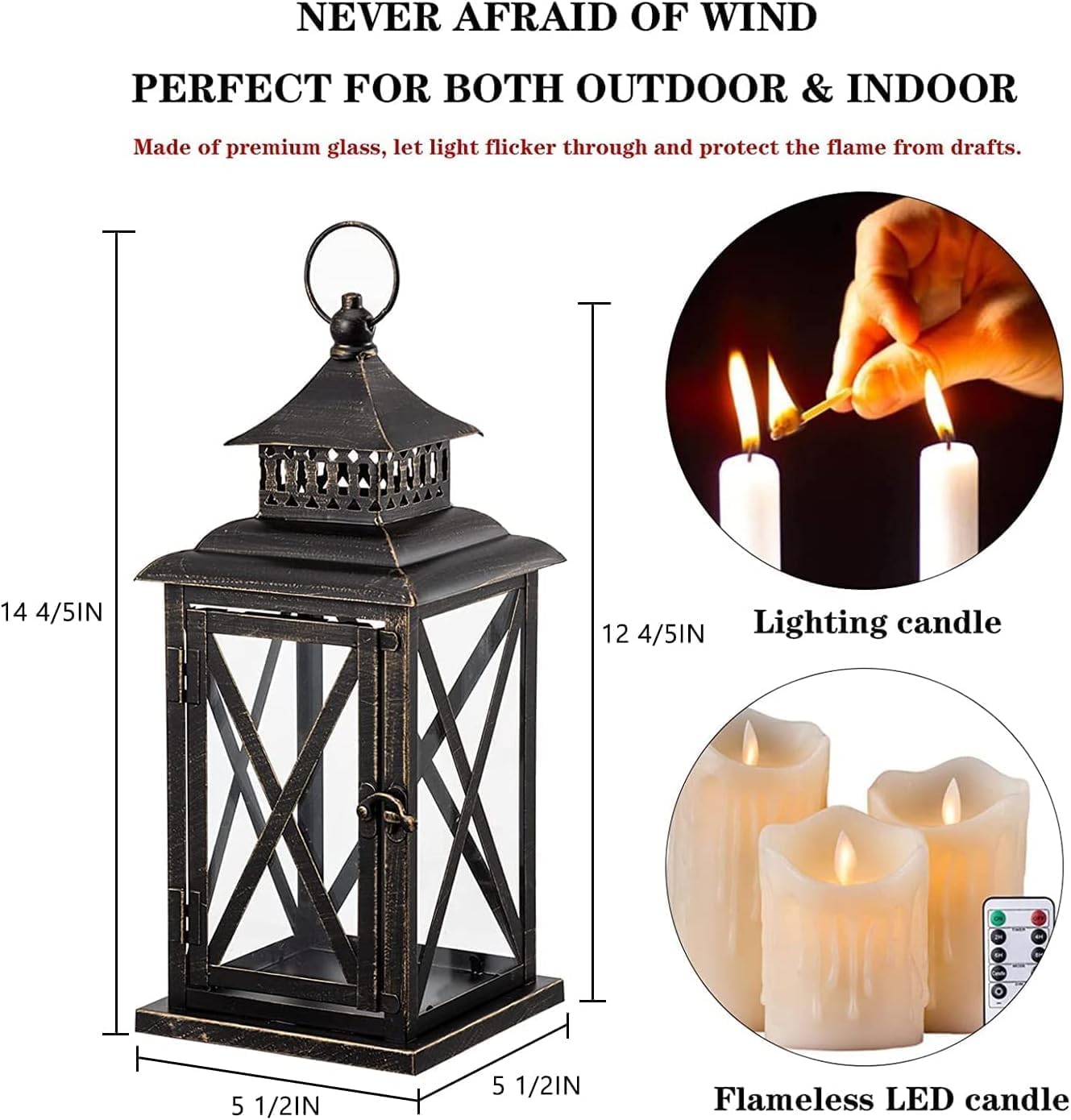 DECORKEY Decorative Candle Lanterns Black Indoor Outdoor