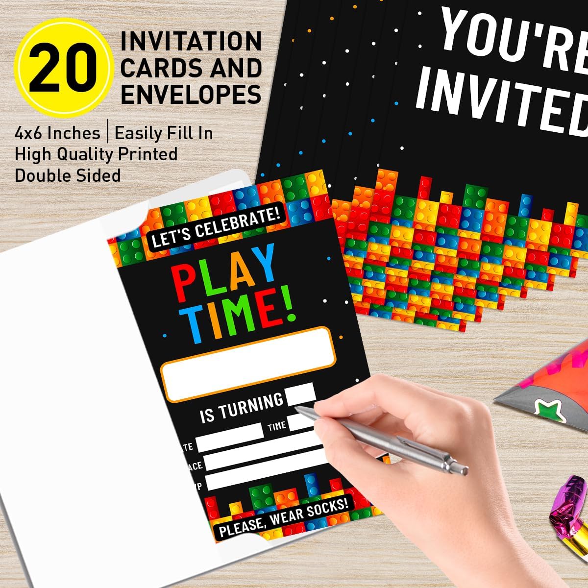 Building Blocks Birthday Invitations Set of 20 with Envelopes