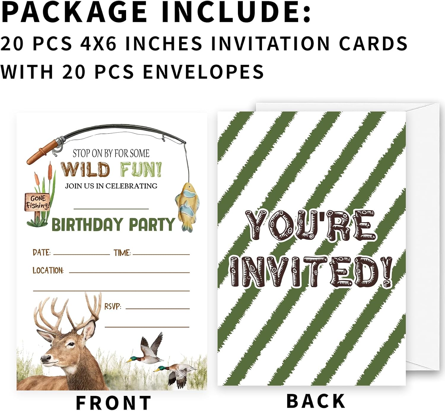 Wild Fun Birthday Invitations 20 Pack with Envelopes