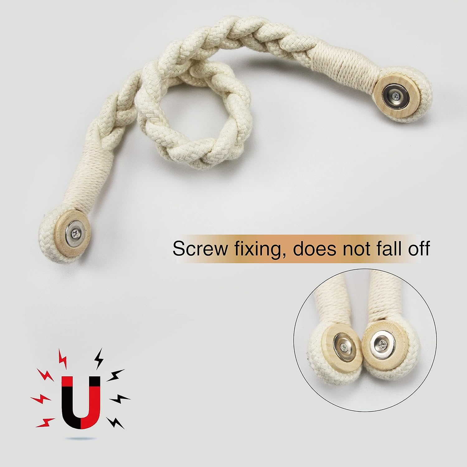Porlau 2 Pack Beige Magnetic Curtain Tiebacks with Wooden Buckle