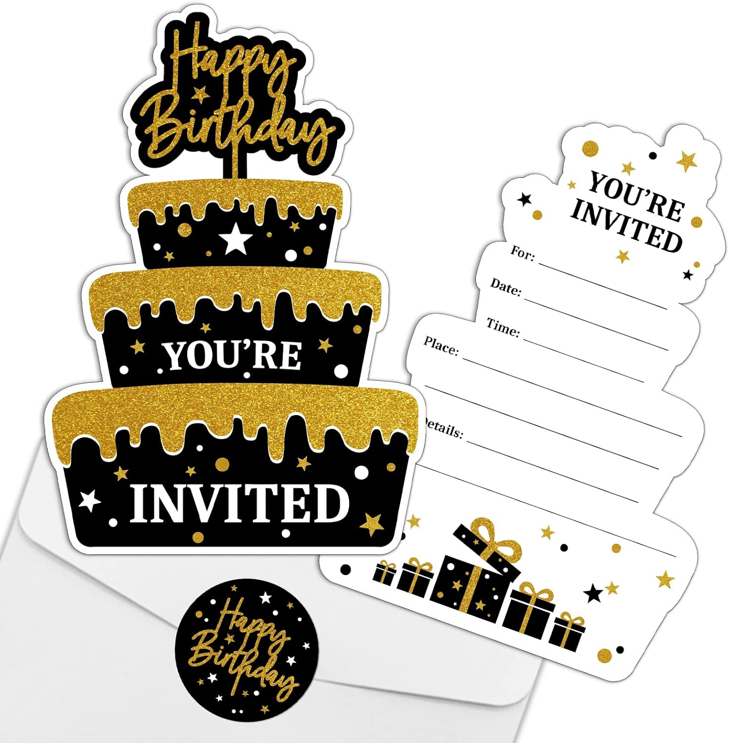 REWIDPARTY Birthday Invitations Set of 15 with Envelopes and Stickers