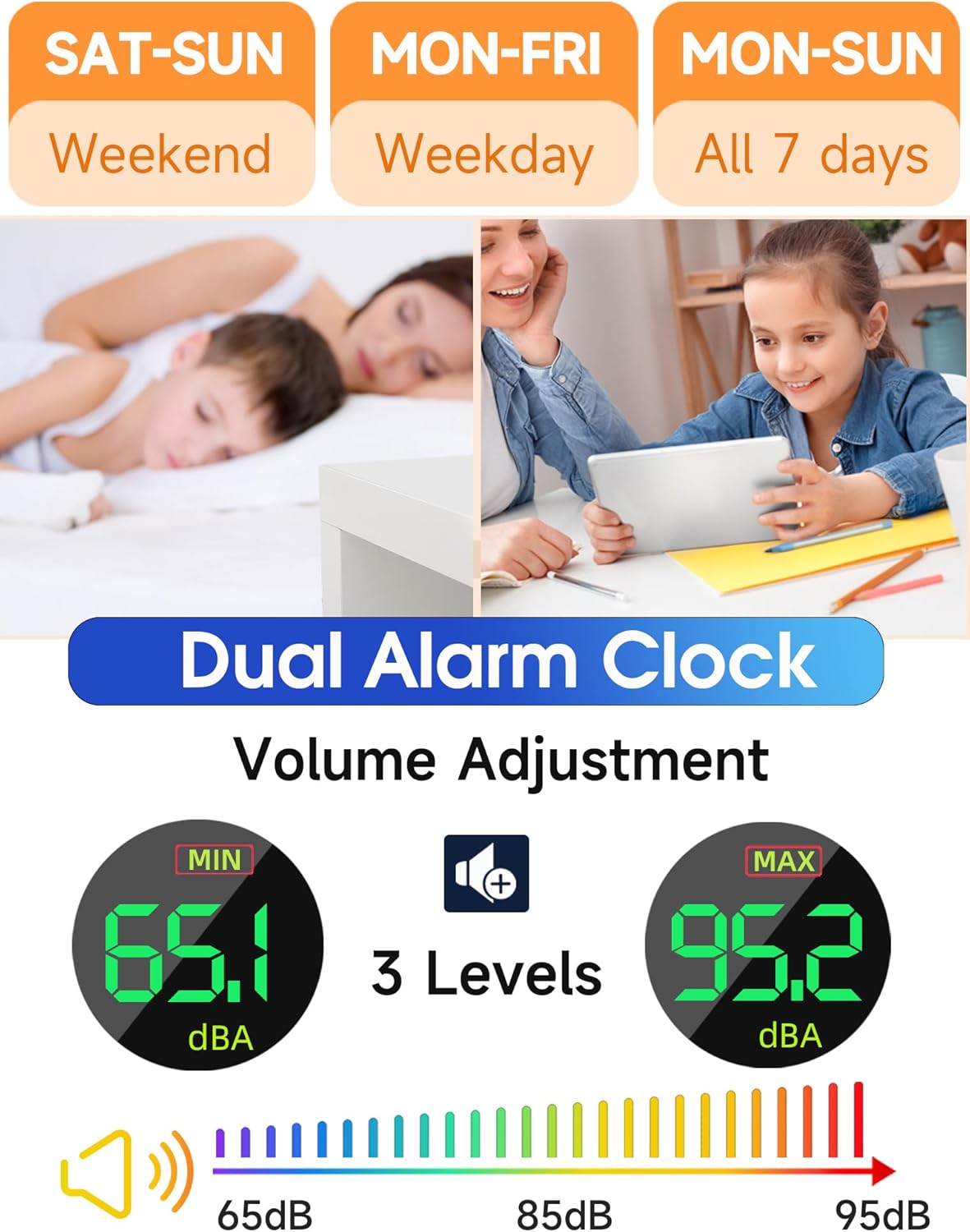 Cadmos Extra Loud Alarm Clock with Bed Shaker and RGB Display