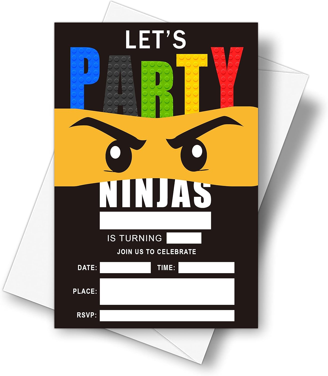 4 Inch x 6 Inch Ninjas Birthday Invitation Cards With Envelopes - 20 Sets
