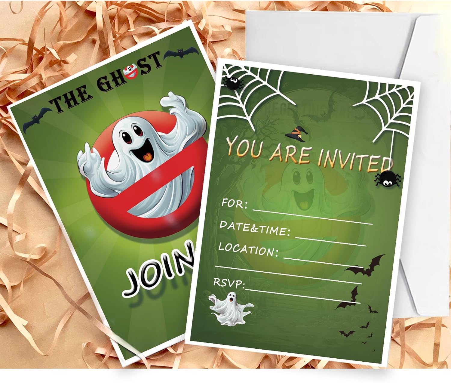 Ghost Party Invitation Cards Halloween Magic Theme Spiderweb Design