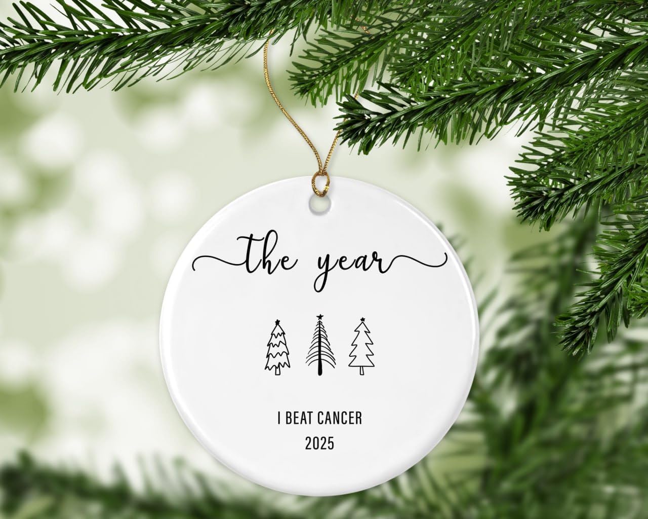 Year I Beat Cancer Ceramic Ornament - Breast Cancer Survivor Gift