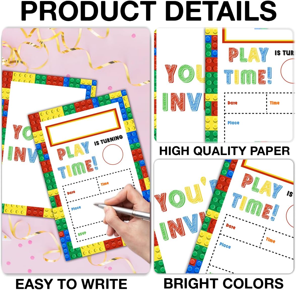 Qlnuk Building Blocks Birthday Invites With Envelopes Set of 20