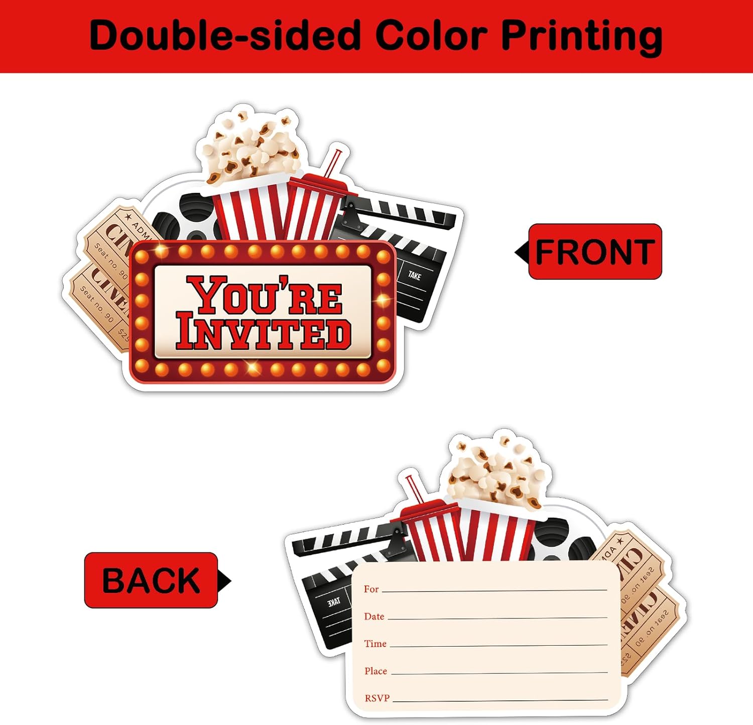 REWIDPARTY Movie Party Invitations Set of 15