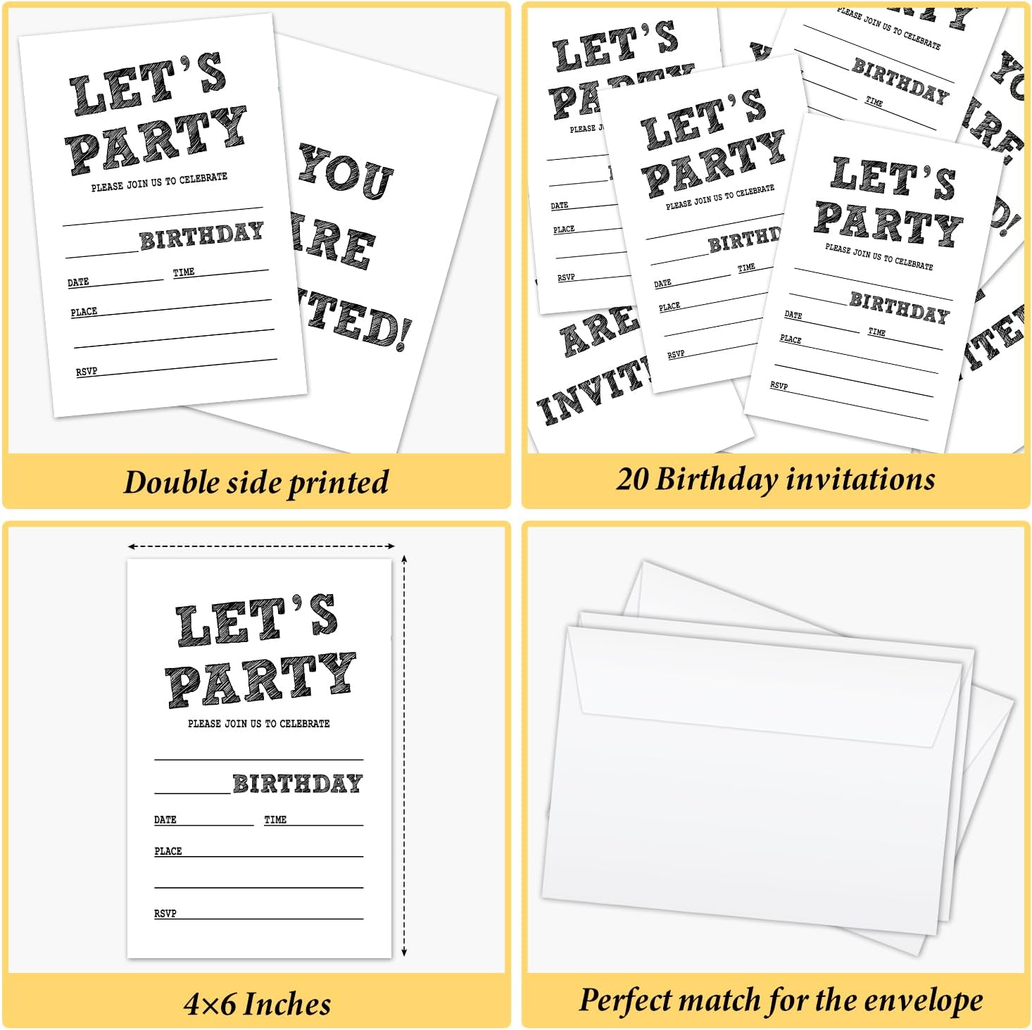Lets Party Birthday Invitations with Envelopes 20 Set