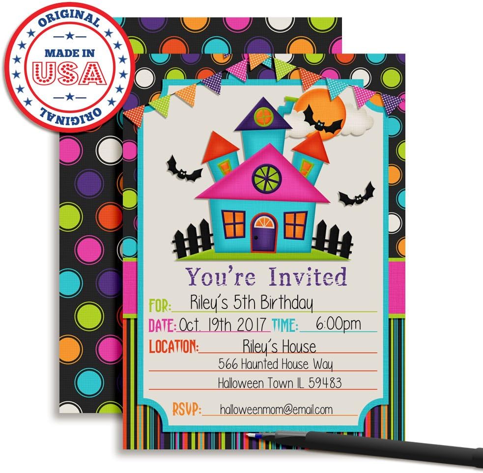 Colorful Haunted House Halloween Invitations 20 Piece Set