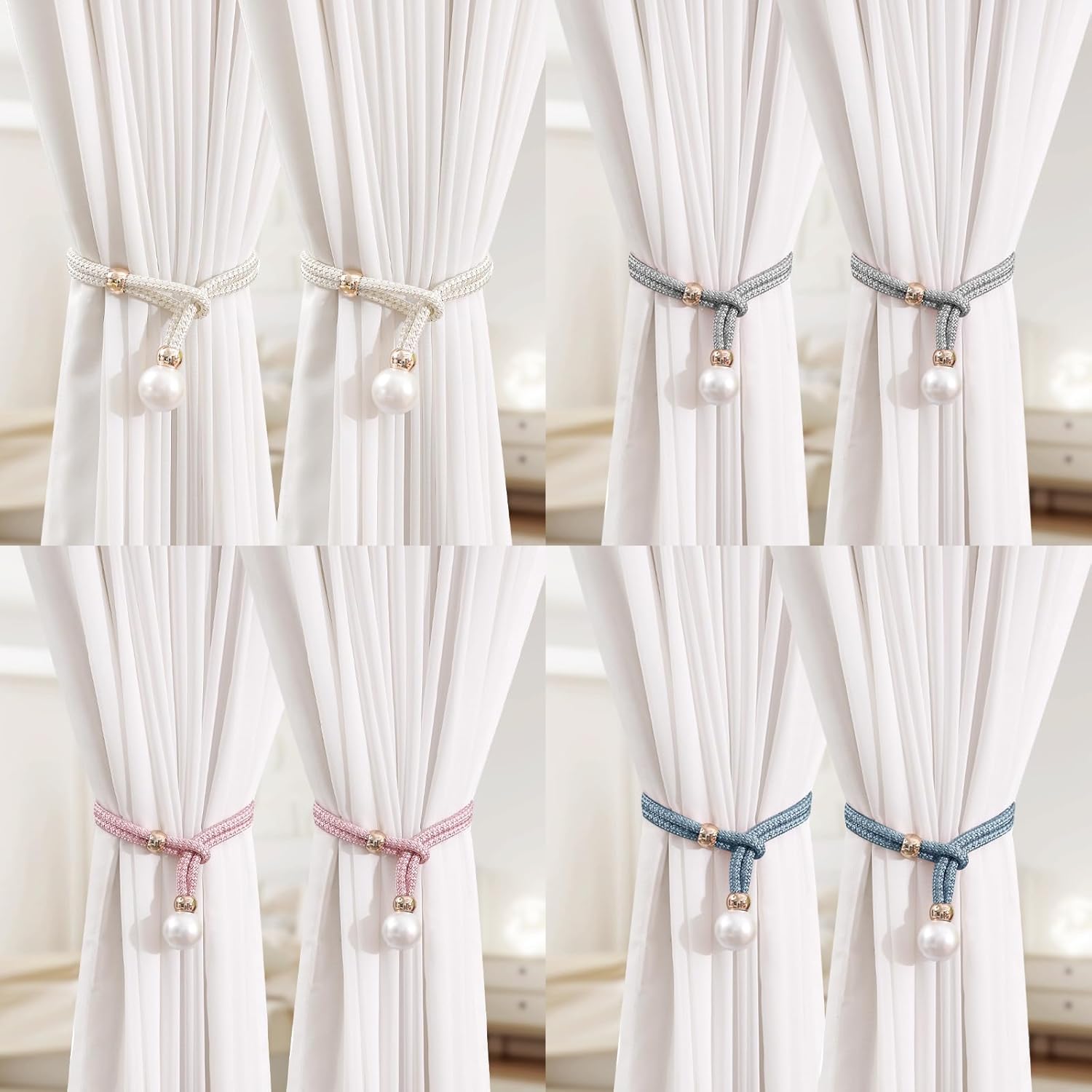 2 Pack Pink Handmade Curtain Tiebacks for Farmhouse Decor