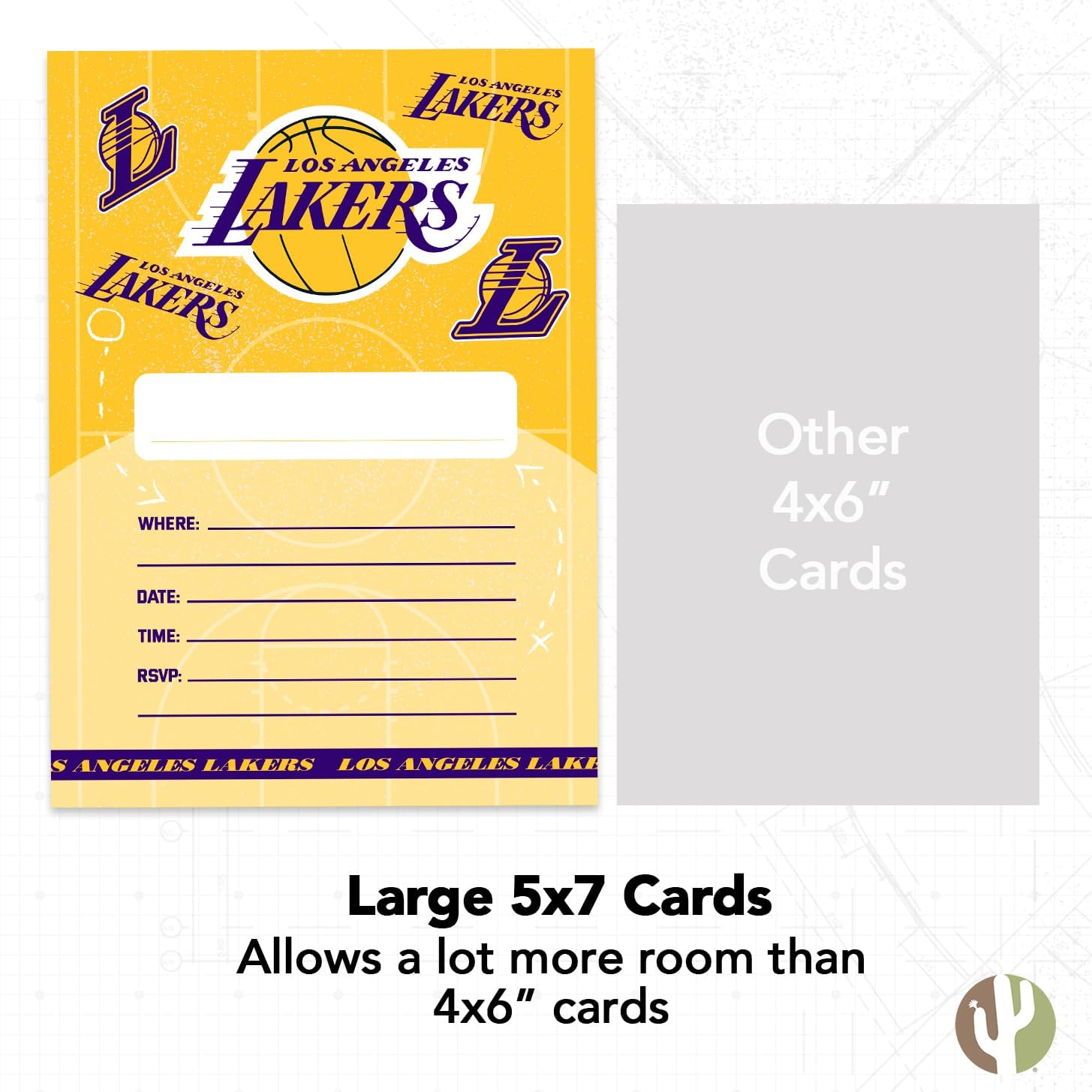 Desert Cactus LA Lakers Invitations 10 Count With Envelopes