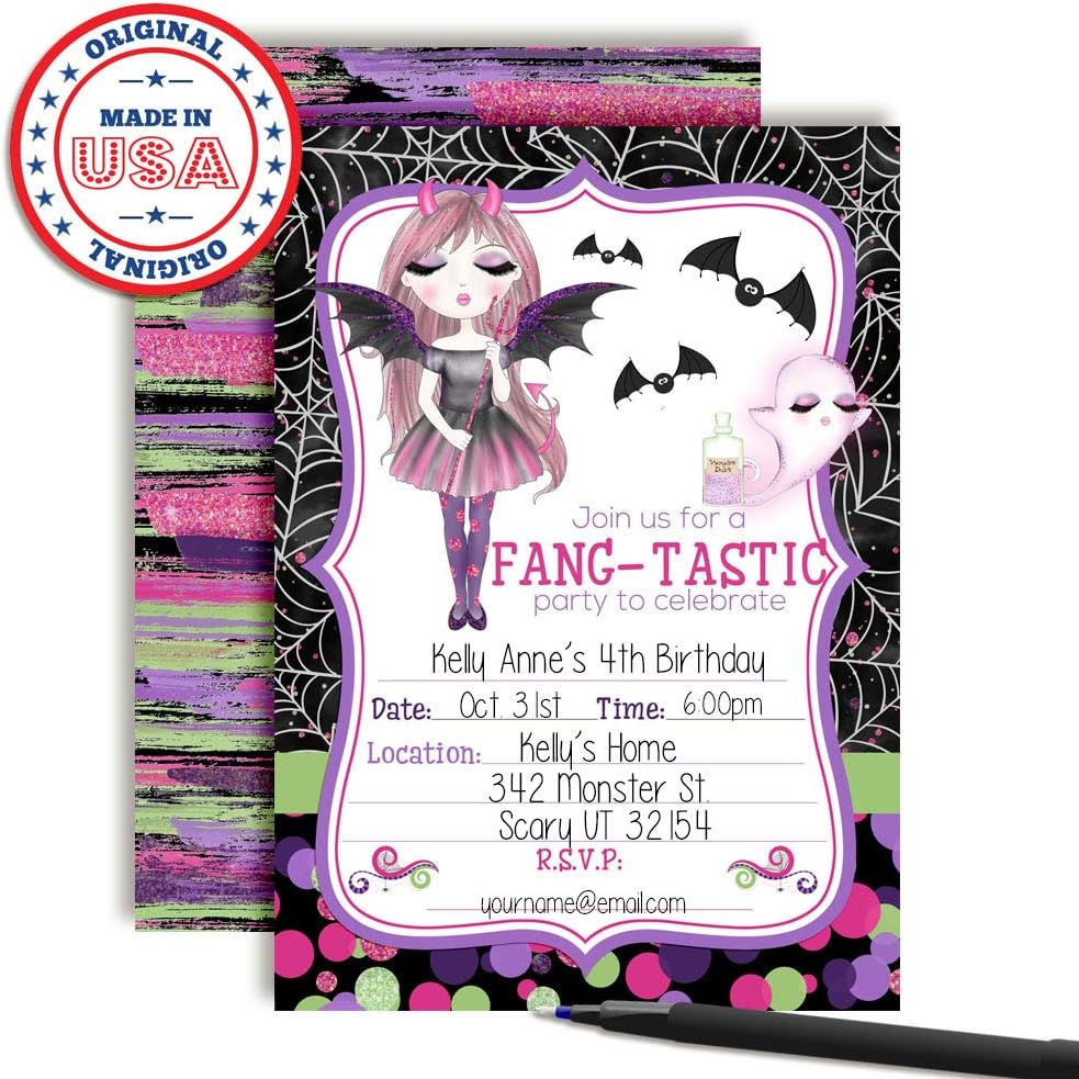 Fang-tastic Vampire Girl Halloween Party Invitations 20 pcs 5x7 Fill In Cards