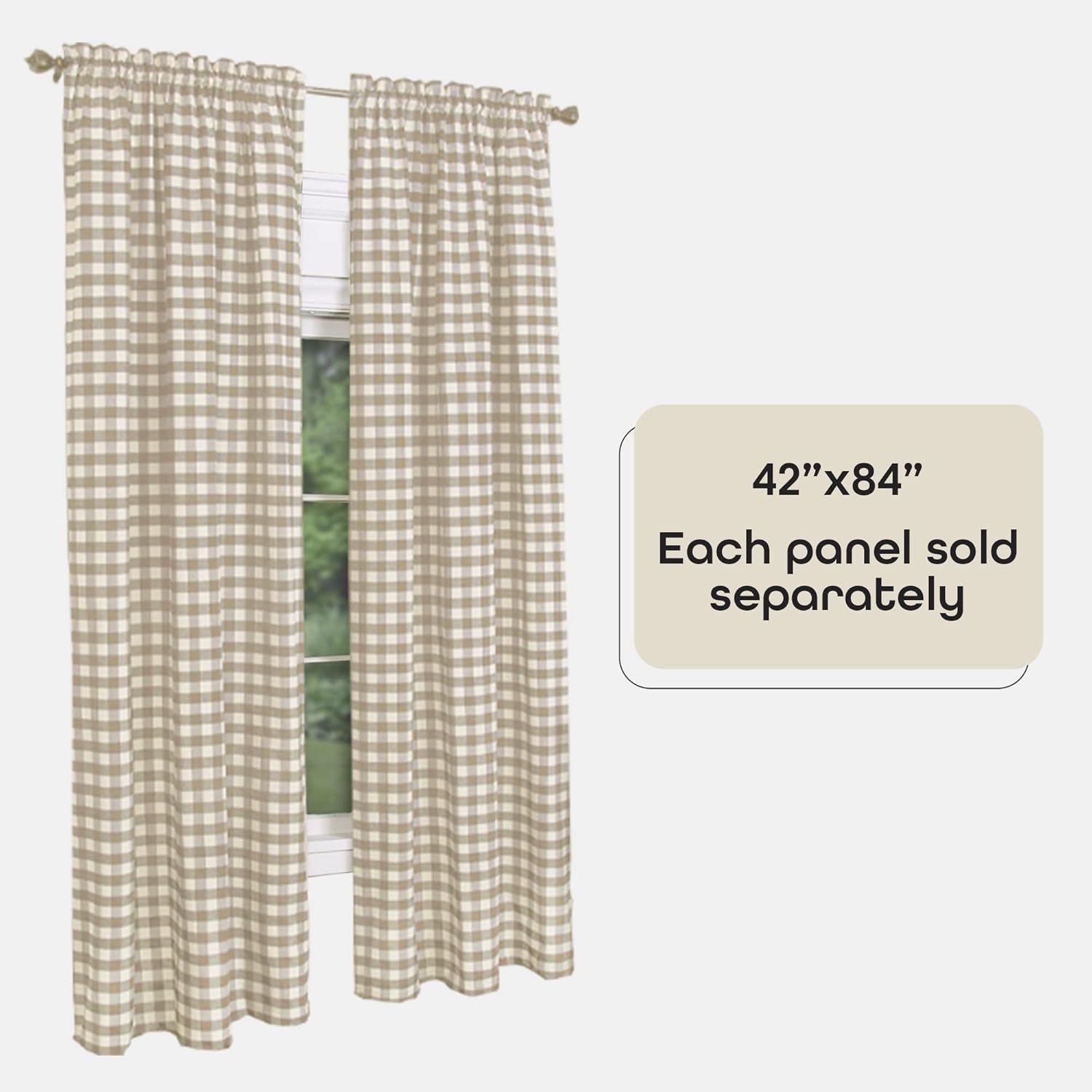 ACHIM Buffalo Check Panel Curtains - Taupe Ivory Plaid 42x84 Inches