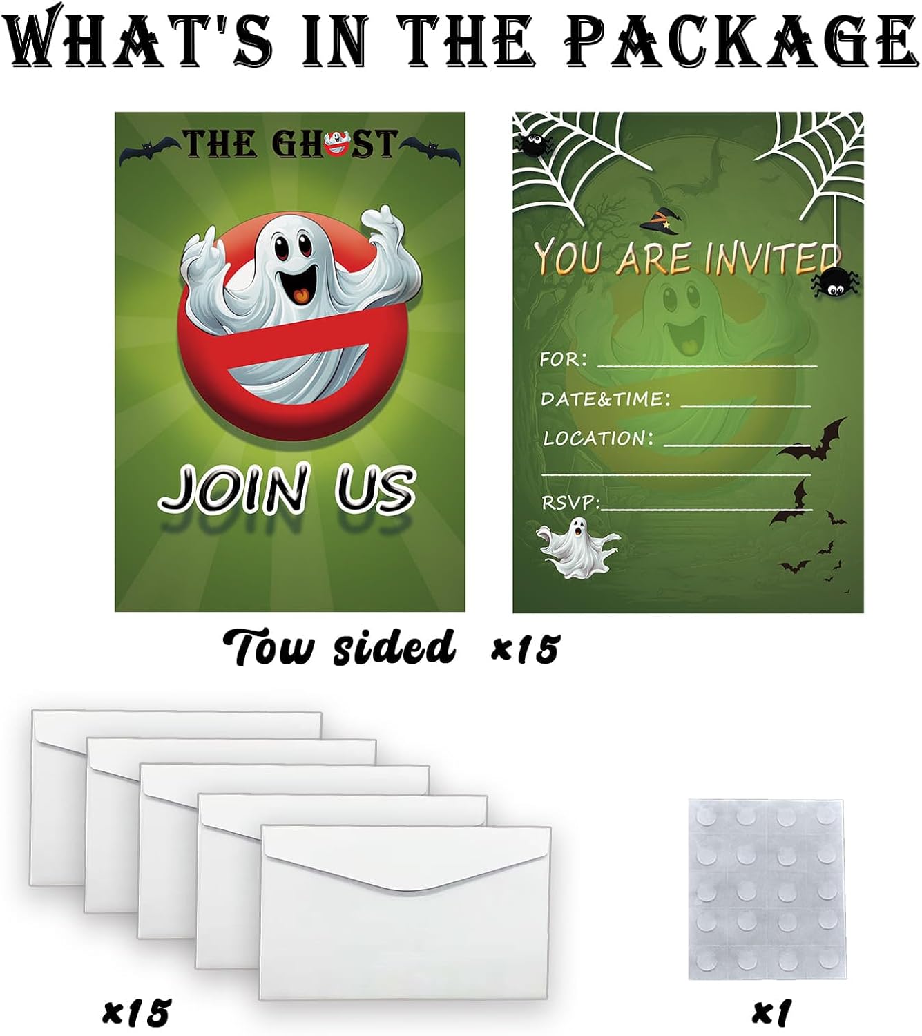 Ghost Party Invitation Cards Halloween Magic Theme Spiderweb Design