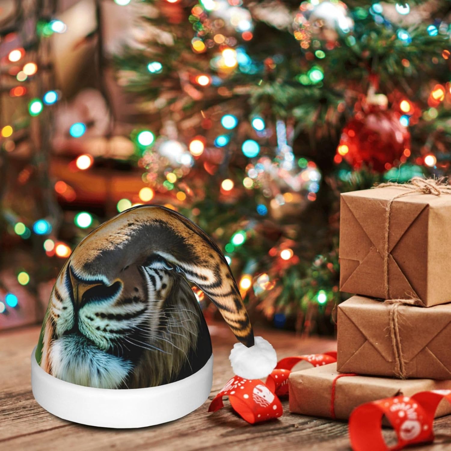 African Animals Print Christmas Party Hat with LED Lights