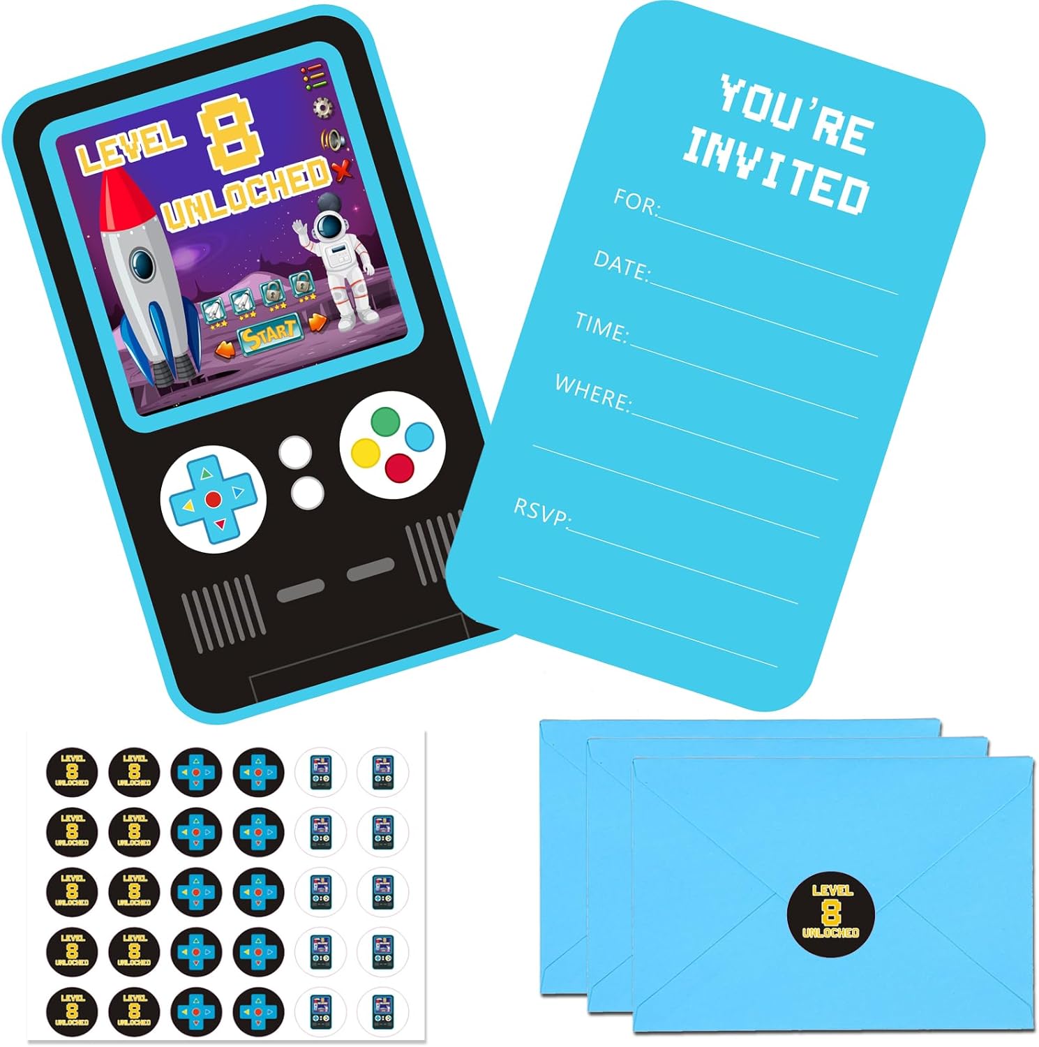 30 Pack Video Game Birthday Invitations for Boys