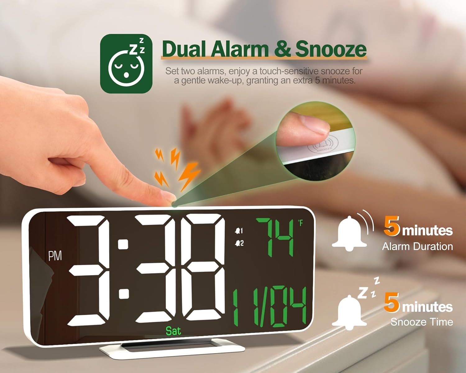67 Inch Digital Alarm Clock with Temperature Display