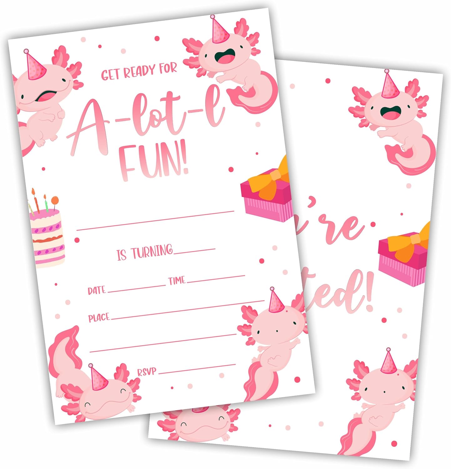 Axolotl Birthday Invites With Envelopes - 20 Sets