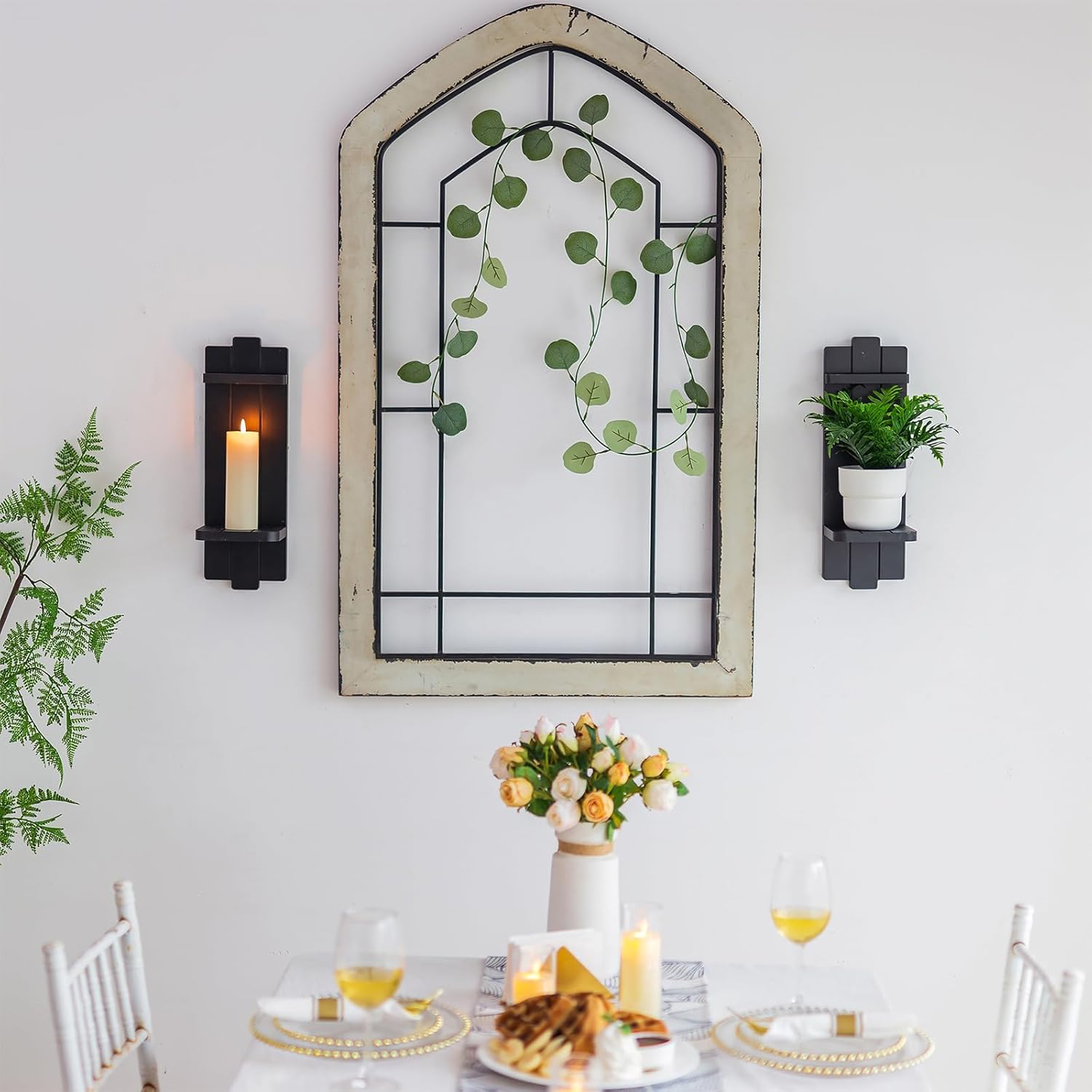 Walasis Black Wood Candle Sconces Set of 2