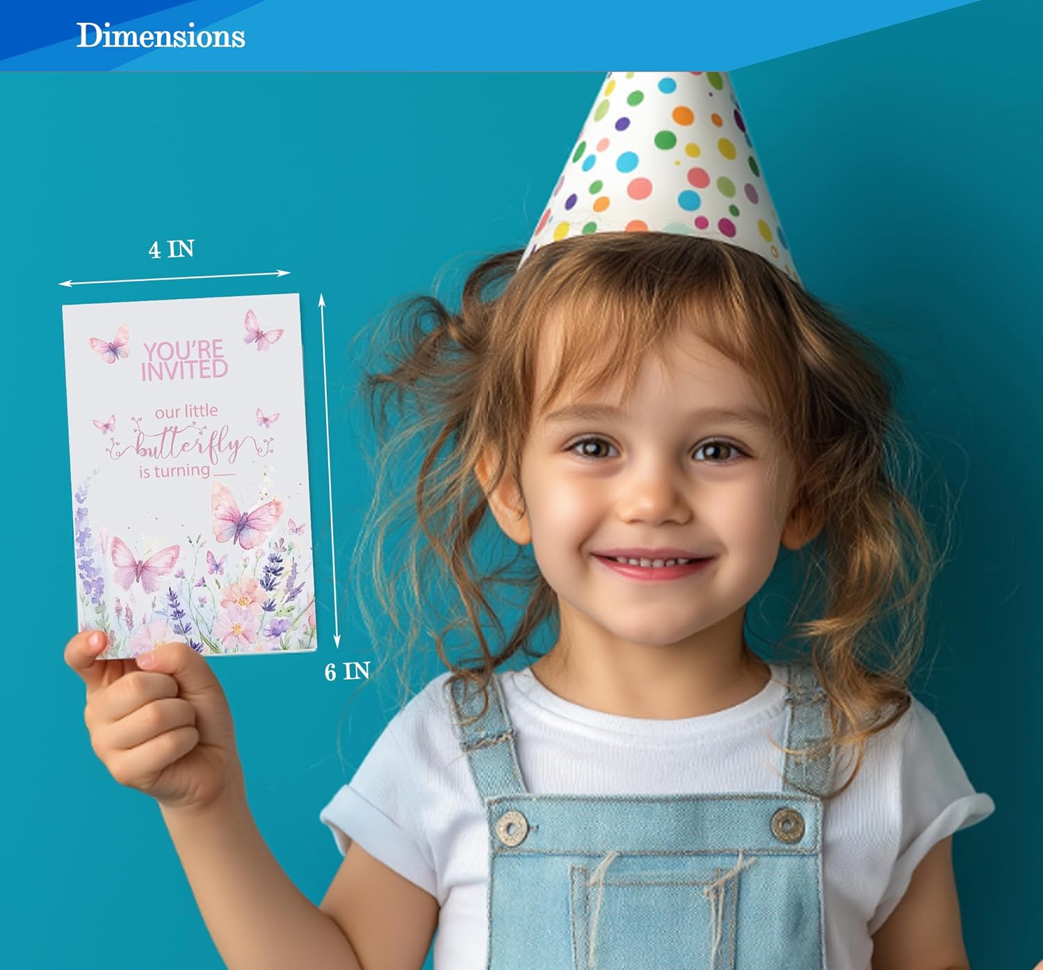 Butterfly First Birthday Invitations for Girls 4x6 30 Sets with Envelopes