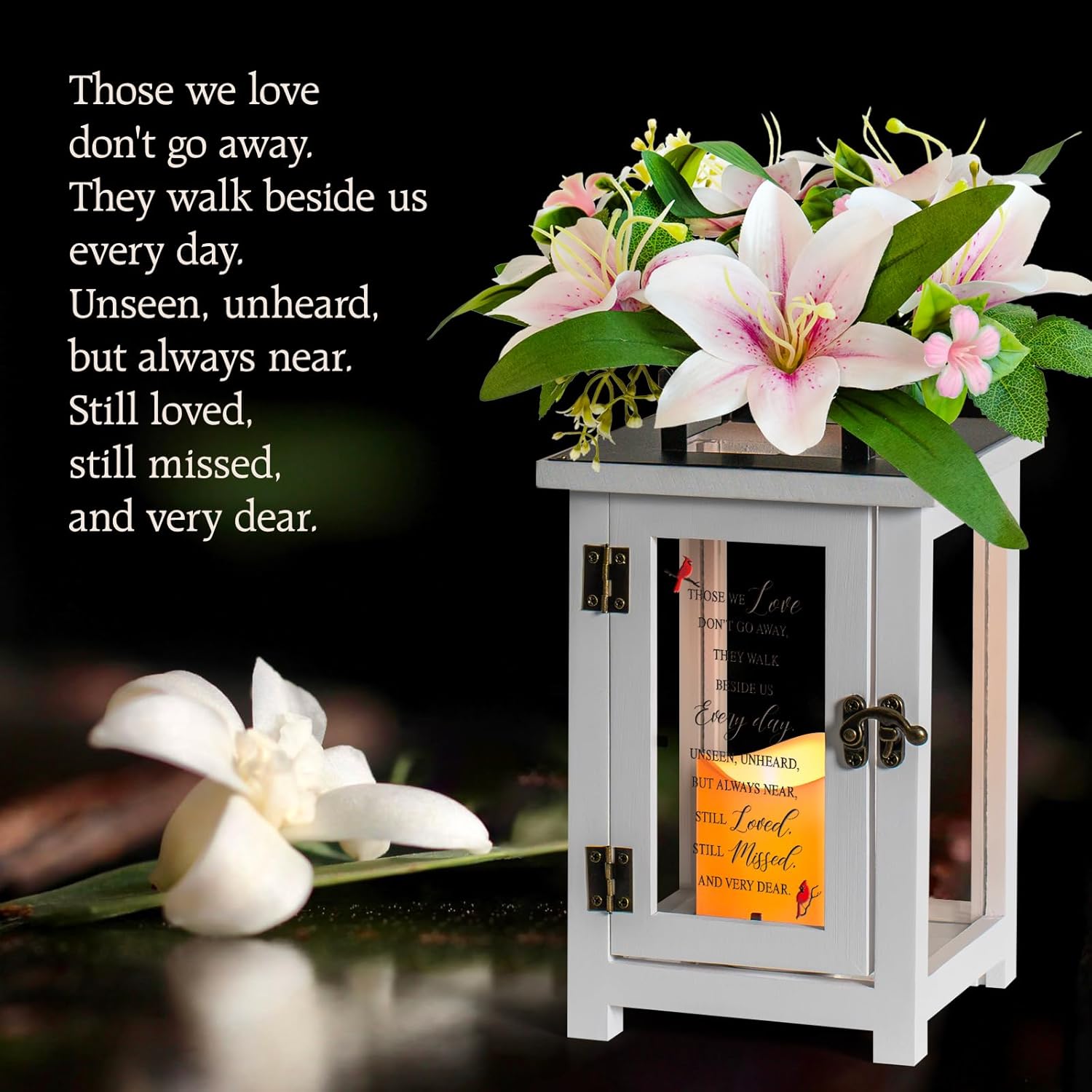 Sympathy Candle Lantern with Lily Flowers for Loss of Loved One