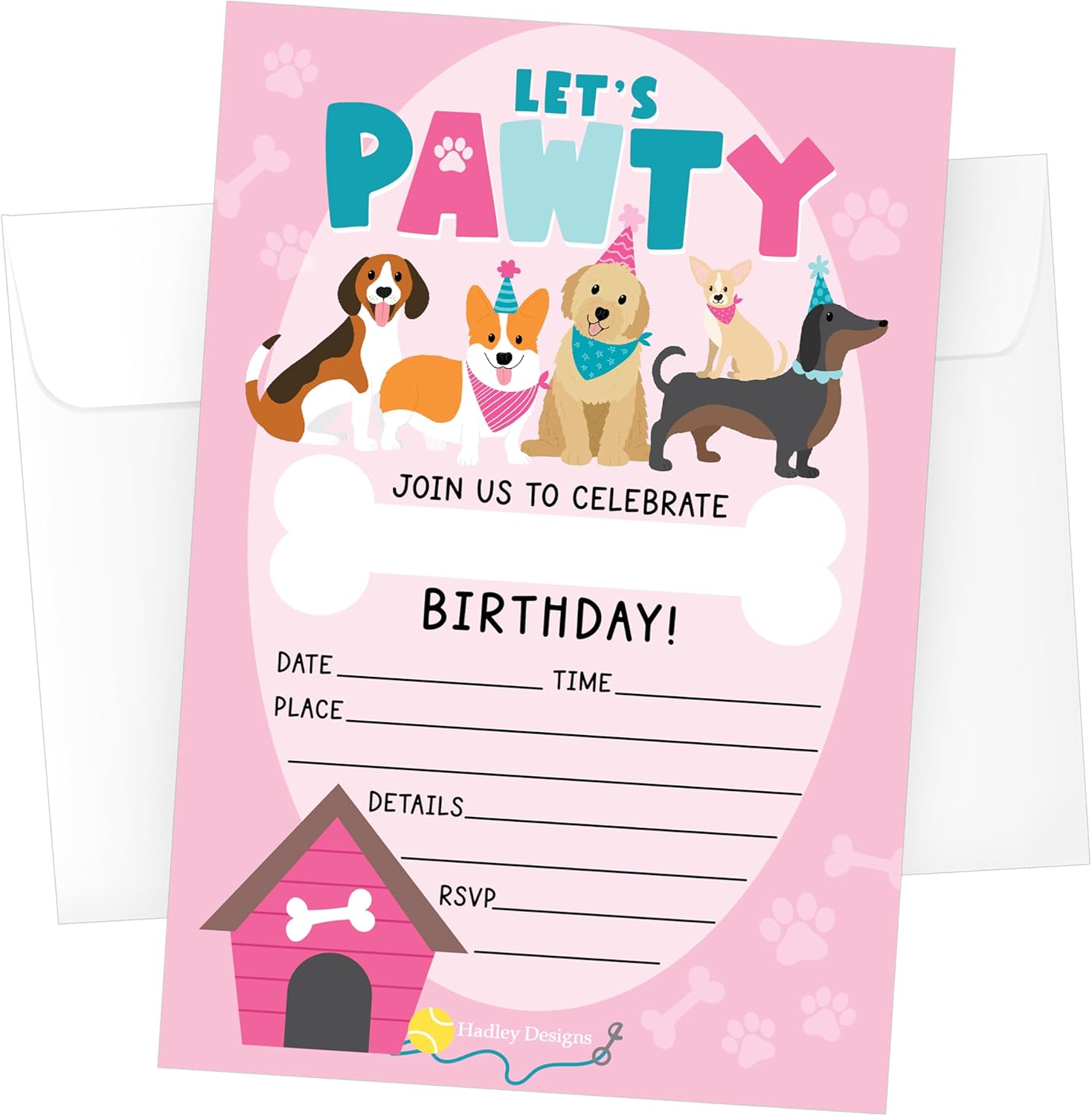 Hadley Designs 15 Dog Themed Birthday Invitations for Girls