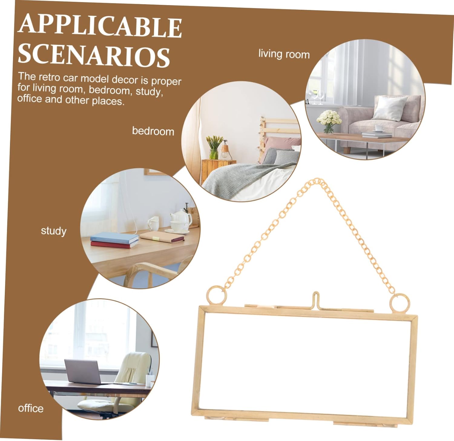 VOSAREA Brass Double Glass Hanging Picture Frame for Flowers and Photos