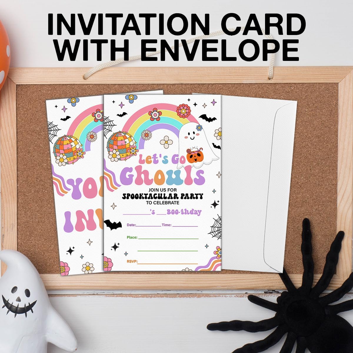 Halloween Birthday Invitations Groovy Rainbow Ghost Lets Go Ghouls 20 Pack