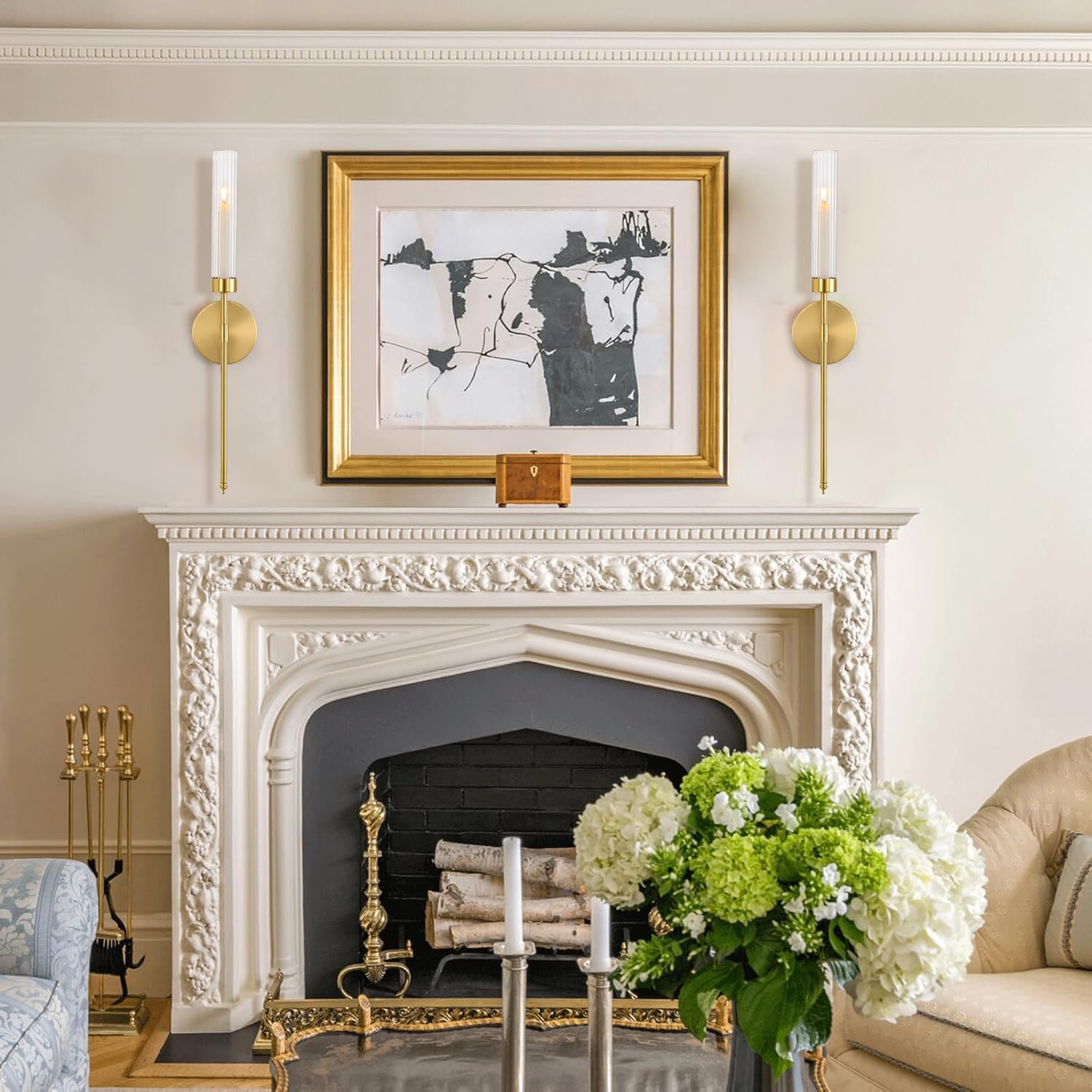 Gold Wall Candle Sconce Set of 2 for Living Room and Fireplace