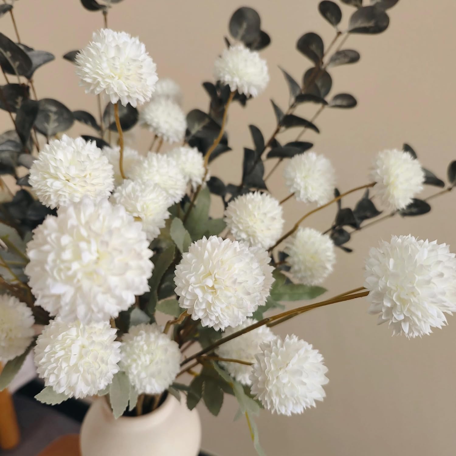 RyddeligHome White Faux Flowers for Vase - 10 Stems Eucalyptus